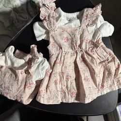 (2) 3-6 m baby floral dresses