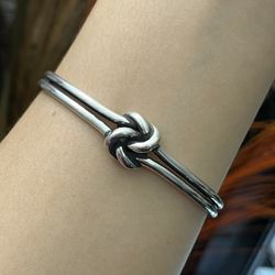S925 silver double knot irregular chunky cuff bangle bracelet
