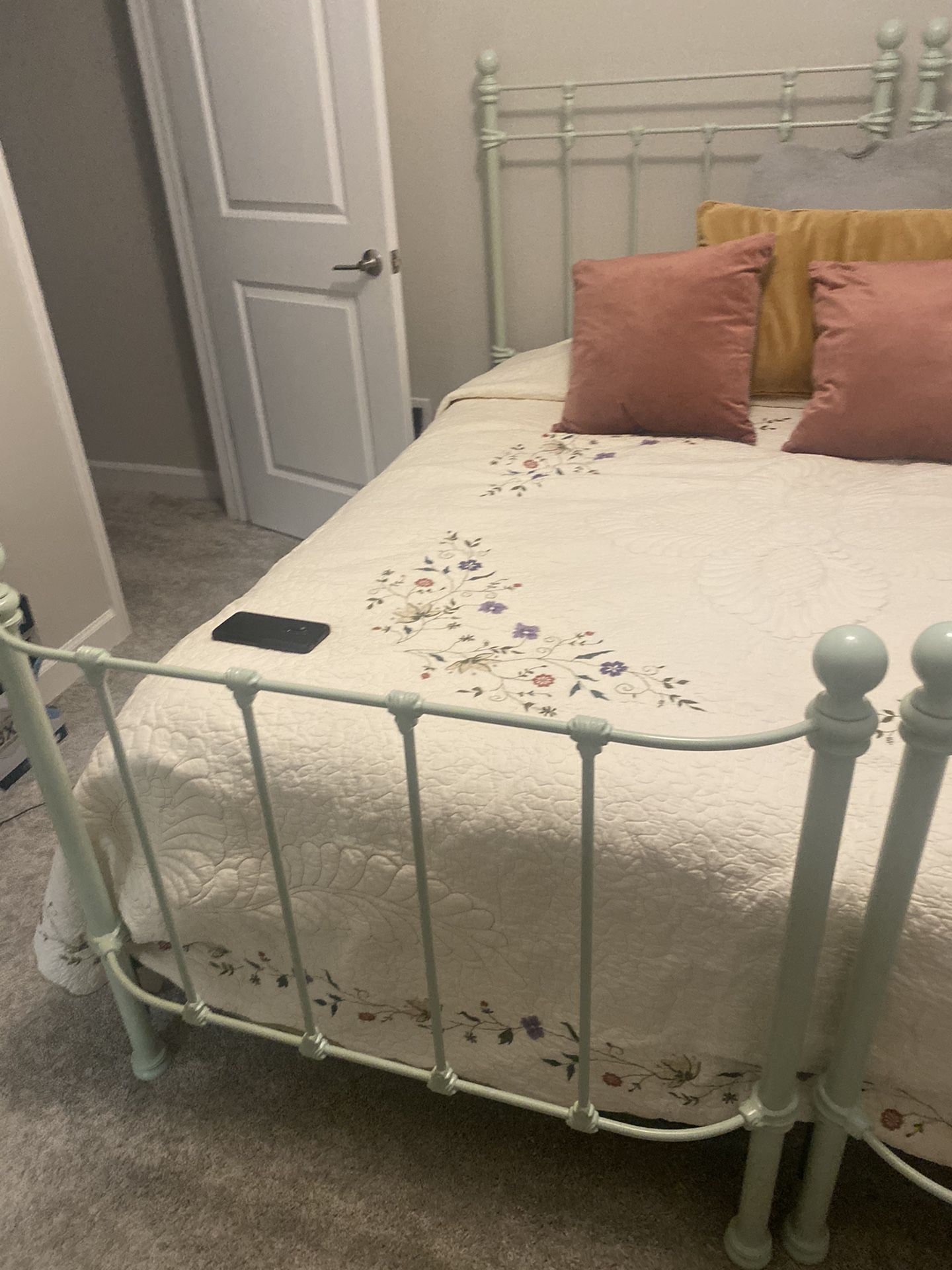 2 twin bed frames with box springs with mattress