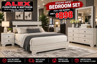 Full/Queen Bedroom Set White Wood Finish