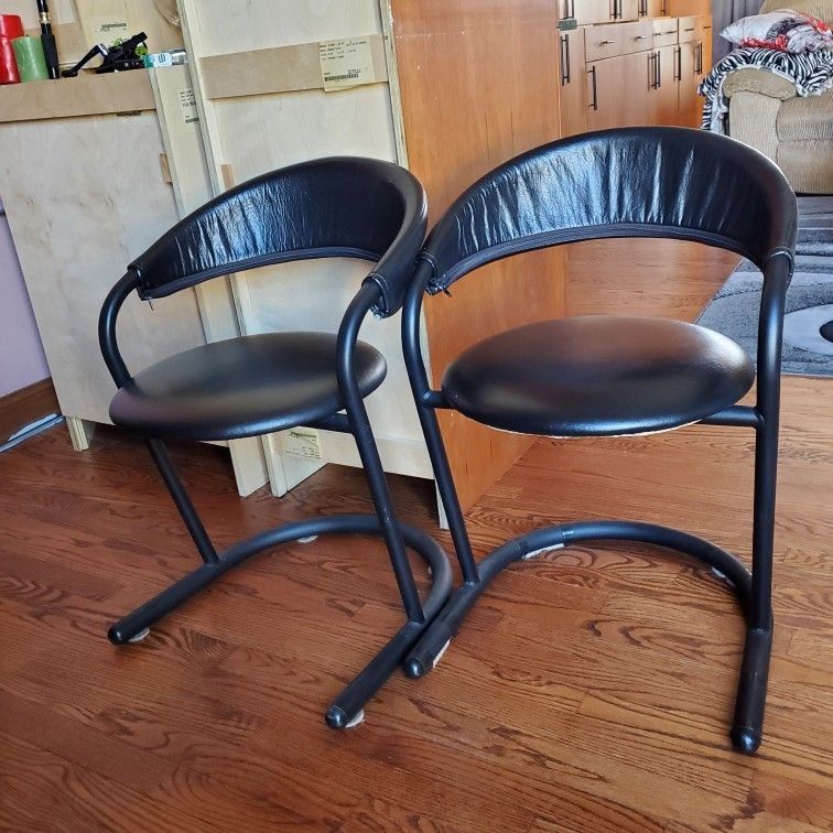 2 Leathers Chair With Metal Frame