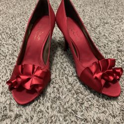 Nina, Satin Red Heels, Size 7.5