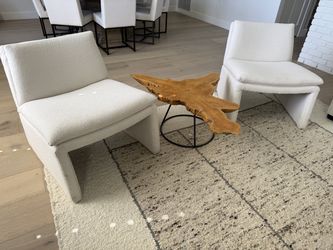 White Armless Boucle Accent Chairs (2)