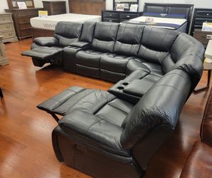 Limited time sale. Madrid black leather reclining sectional only $1399. Easy finance option. Same day, Delivery.