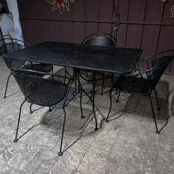 Rectangle Metal Table & 4 Metal Chairs