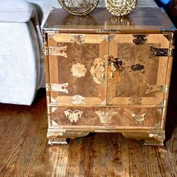 Vintage Korean Tansu Style Teak Burl Wood Chest Cabinet