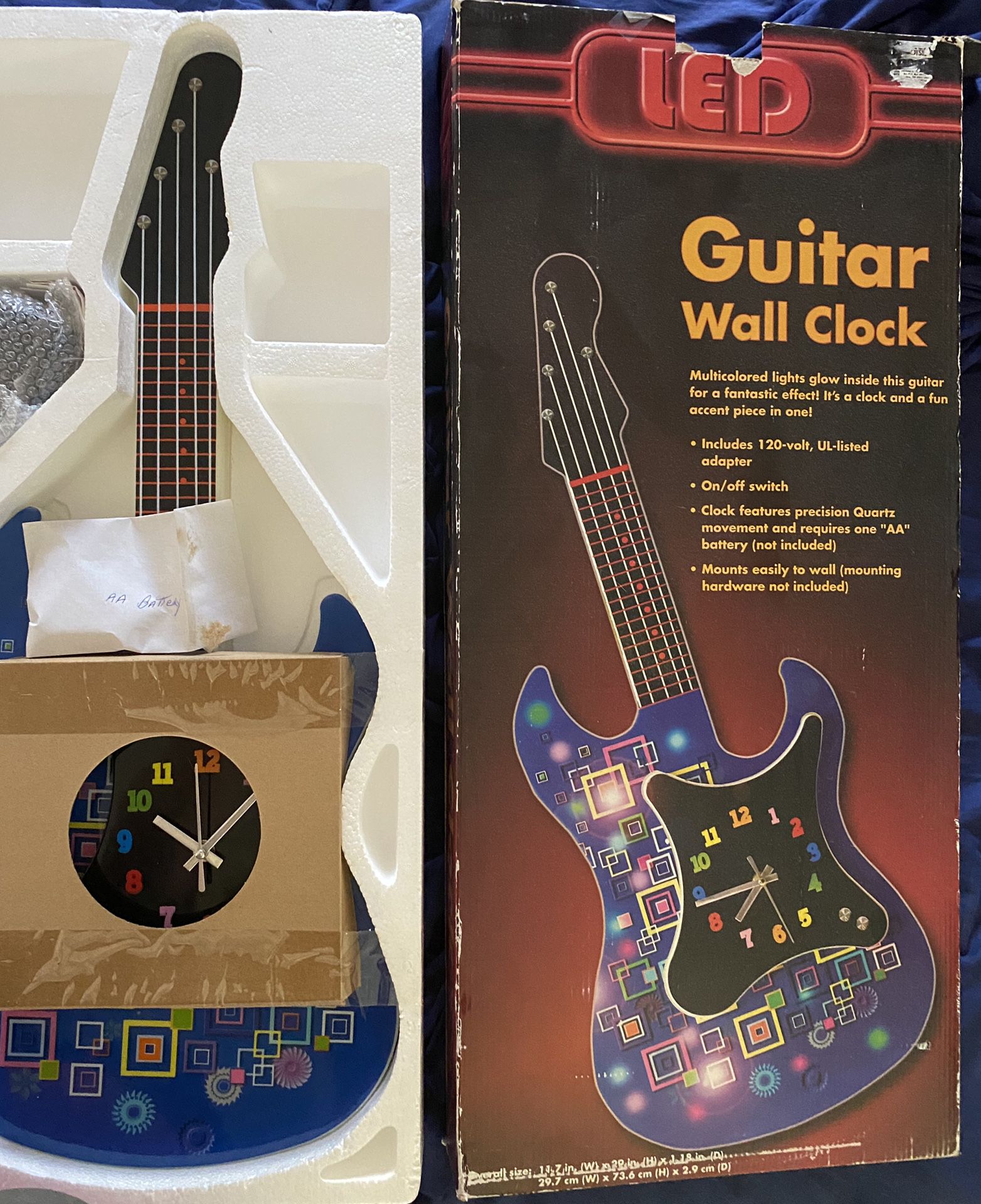 LED Guitar Wall Clock NEW