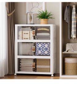 3-Tier Foldable Storage Cabinet with Wheels