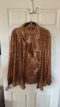 NEW Copper Color 2xl Sequin Blouse With Matching Bra For Smaller Top Women. 
