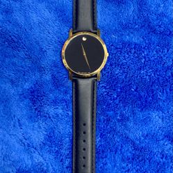 Movado Museum 84 G1 1855 40mm Watch Black Dial Gold Tone Bezel Genuine Leather Strap Band Quartz Timepiece Wristwatch Brand Fashion