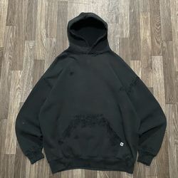 VINTAGE Distressed Russel Faded Black Hoodie