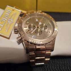 MEN'S BRAND NEW BIG FACE LUXURY ALL GOLD TONE 100% AUTHENTIC INVICTA CHRONOGRAPH WATCH.