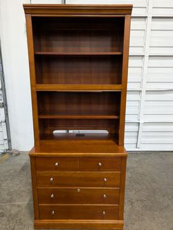 Classic Wooden Bookcase Hutch with Four-Drawer Base