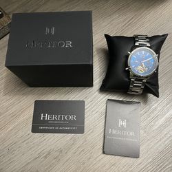 Heritor Automatic Wilhelm Semi-Skeleton Bracelet Watch w/Day/Date - Silver/Blue