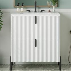 30-in Bathroom Vanity with Ceramic Sink 2 Drawers Soft Close Freestanding Bathroom Vanity