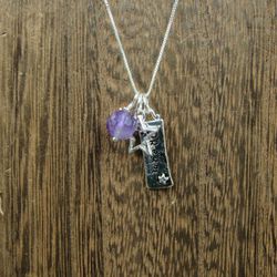 18 Inch Sterling Silver Dream Star Amethyst Charms Necklace