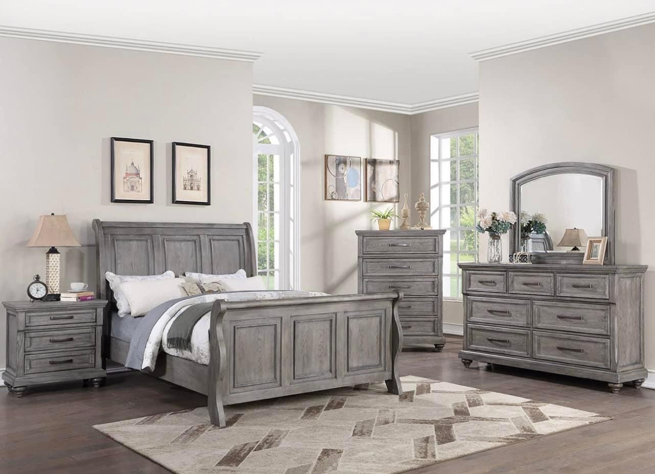 $1999 4 PIECES GRAY QUEEN BEDROOM SET With Mattress