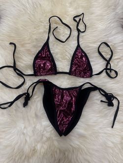 New one size black metallic magenta bikini y2k festival rave outfit raver emo