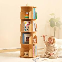 Wood 4-Level Rotating Bookcase | 360° Spinner Bookshelf