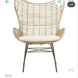 P38#8 $110🐯🐯.  SAFAVIEH Malia White
Wash Rattan Wingback Accent Chair(The
cogin is a little dirty please check all the