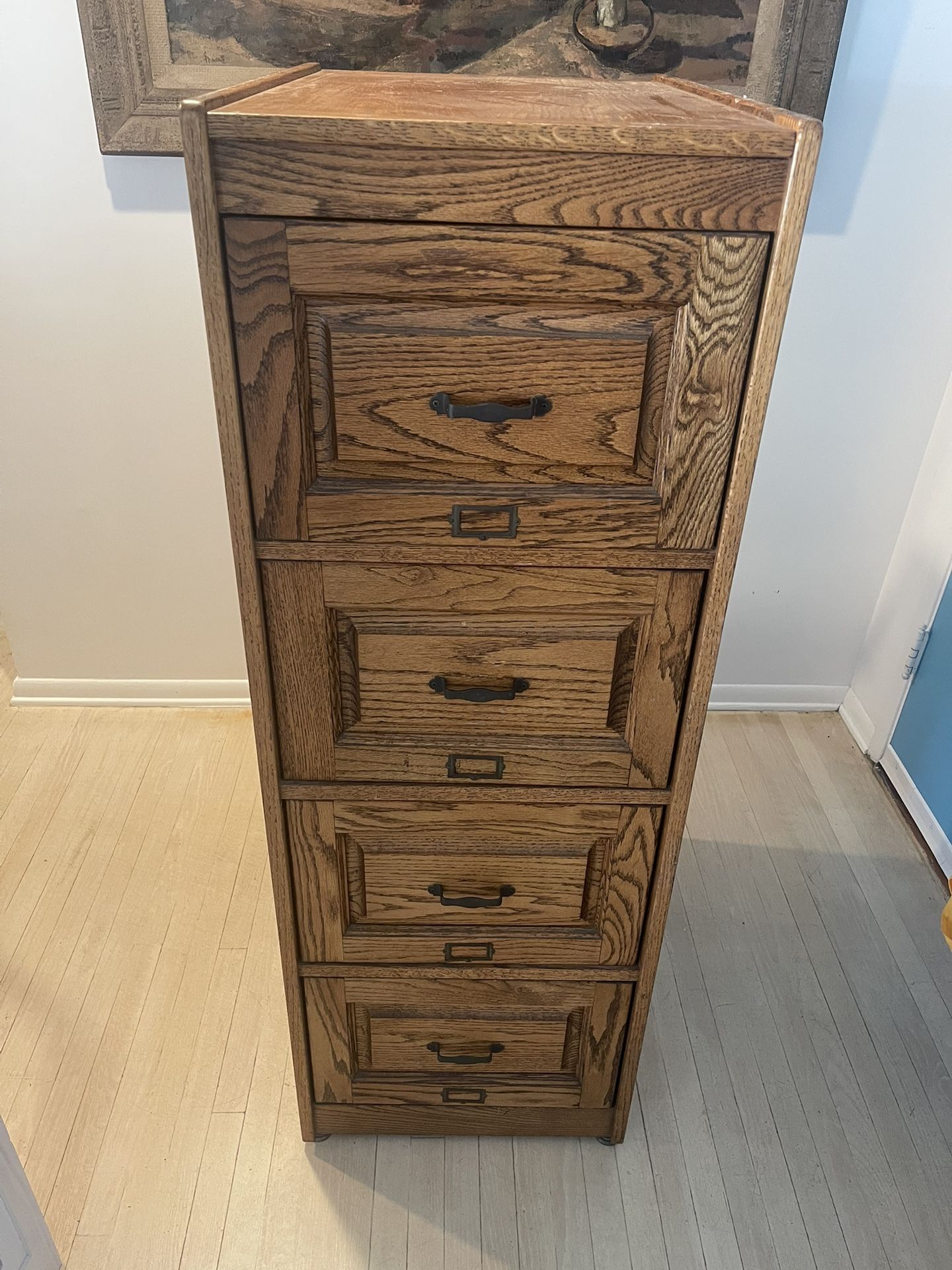 Solid Oak 4-Drawer Filing Cabinet