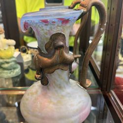 Vízner MASKIT Art Glass Bronze Vase 8.5” RARE Czech Israeli 1970s 