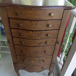 Tall Wood Jewelry Cabinet With 5 Drawers 
