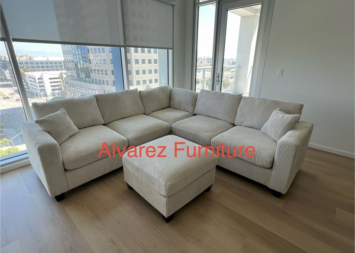 Corduroy Sectional Sofa With Ottoman
