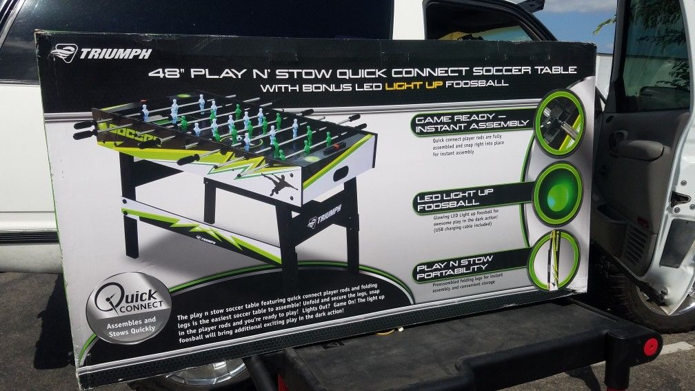 Triumph Sports 48" Play N Stow Quick Connect Soccer Table with Light-Up LED Foosball