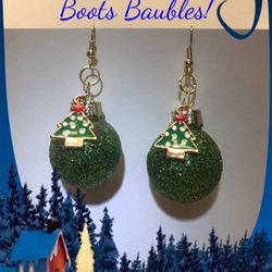 Christmas bulb Green Glitter earrings