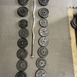 Weight Plates.    / Curl Bar.        70 Dollars 