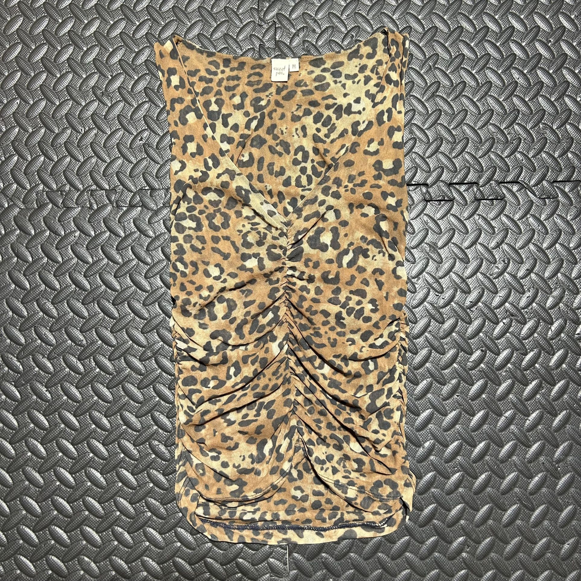 Sweet Pea Stacy Frati Leopard Print Top Sleeveless Medium Ruched Vintage Y2K USA