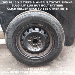 205 70 15 X 2 Tires & Wheels Off Toyota Sienna With 5lug 4.5" Lug Nut Bolt Pattern.