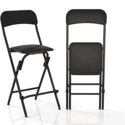 Folding Bar Stools with Back Set of 2 25 Inch Counter Height Padded Kitchen Chairs Black