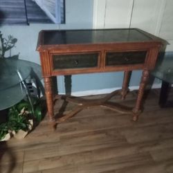 Vintage Mahogany 2 Drawer Writing Desk Twisted Leg Leather Top Design 