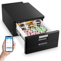 Bodega Portable Refrigerator 33 qt. 1.1 cu. ft. Car Refrigerator (-4℉-68℉) with App Control in Black, RV Freezer with 12/24V DC