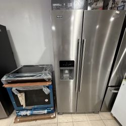Kitchen Maytag Refrigerator Side By Side & Slide Electric Stove