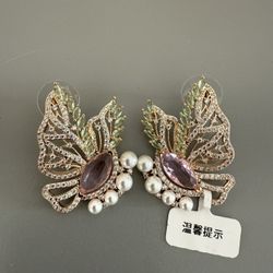 Women’s pink & green butterfly with pearl Earrings