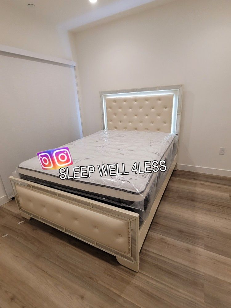 NEW QUEEN BED FRAME AND MATTRESS