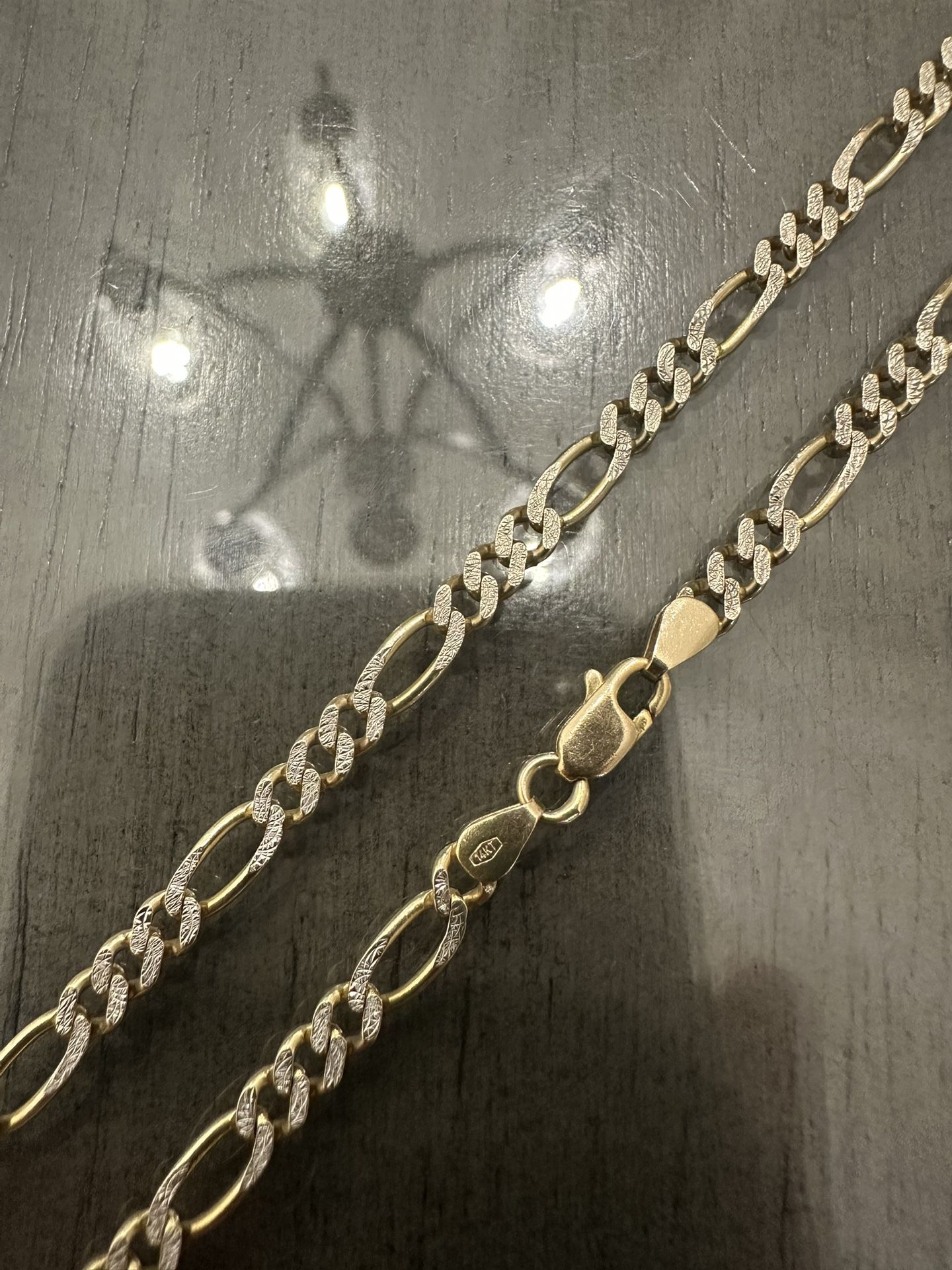 Solid 14k Two-Tone Gold Figaro Necklace Chain 5mm Wide 19” Length Heavy