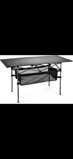 Portable Aluminum Roll-up Picnic Backpacking Table with Large Storage for Picnic, Camping, 46"x22"x28" height 