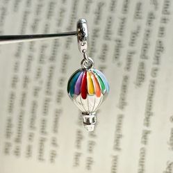 Hot Air Balloon Charm Bead with Multicolor Resin, Adventure Design, Fits Pandora Bracelets