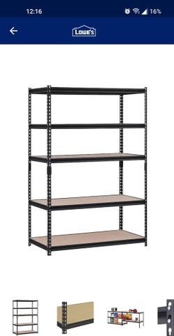Muscle Rack 48x24x72in 5-Tier Heavy Duty Black Metal  and Wood Particle Utility Shelving Unit- New