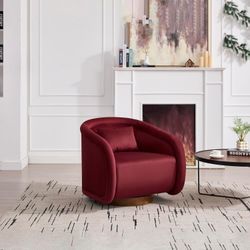 Swivel Accent Chair, 360-degree Swivel Barrel Chair with Teddy Decoration, Suitable for Comfortable Living Room, Bedroom or Office, Wine red