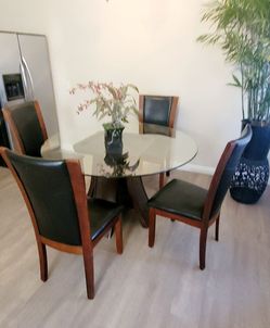Glass and Wood Dining Table with Chairs