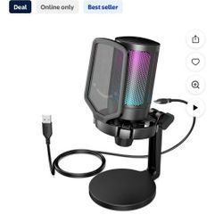 FIFINE Gaming Microphone for PC Computer PS5 PS4 Laptop, USB Streaming Microphone with RGB, Condenser, Mute Button, Gain Control for Recording-A6NEO