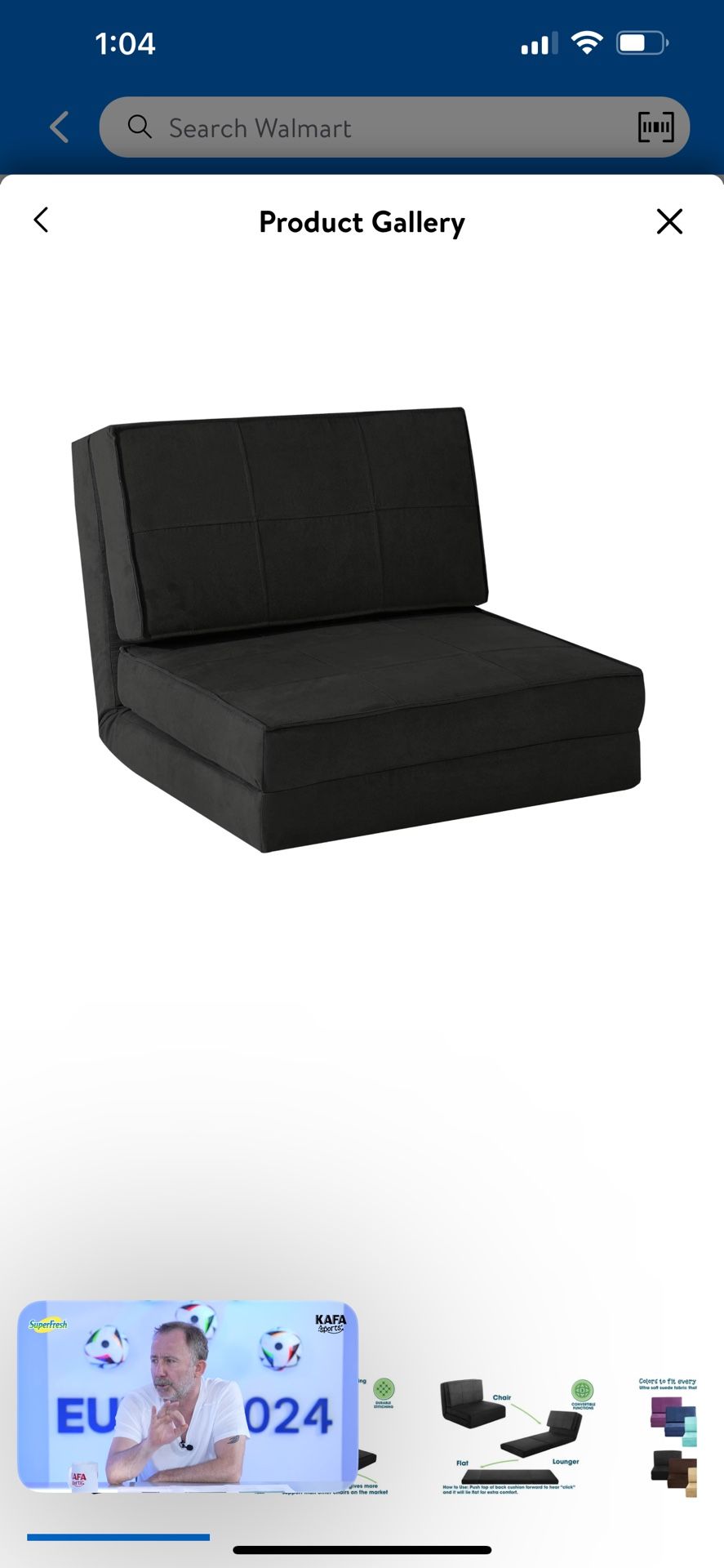 Your Zone Ultra Soft Suede 3 Position Convertible Flip Lounge Chair, Black