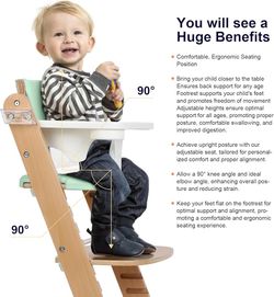 Natural Wooden High Chair for Babies & Toddlers 3-Tier Remove Adjustable Tray and Highchair with Cushions, Easy to Clean, Portable(Green)