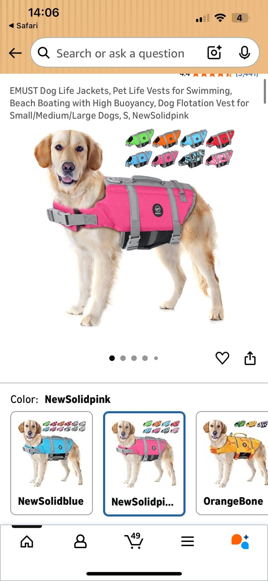Medium Dog Swimming Vest With Pockets And Reflective Strips