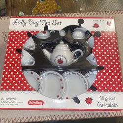 Schylling Lady Bug Porcelain Tea Set - Mini Size Brand New Design Kitchen Play